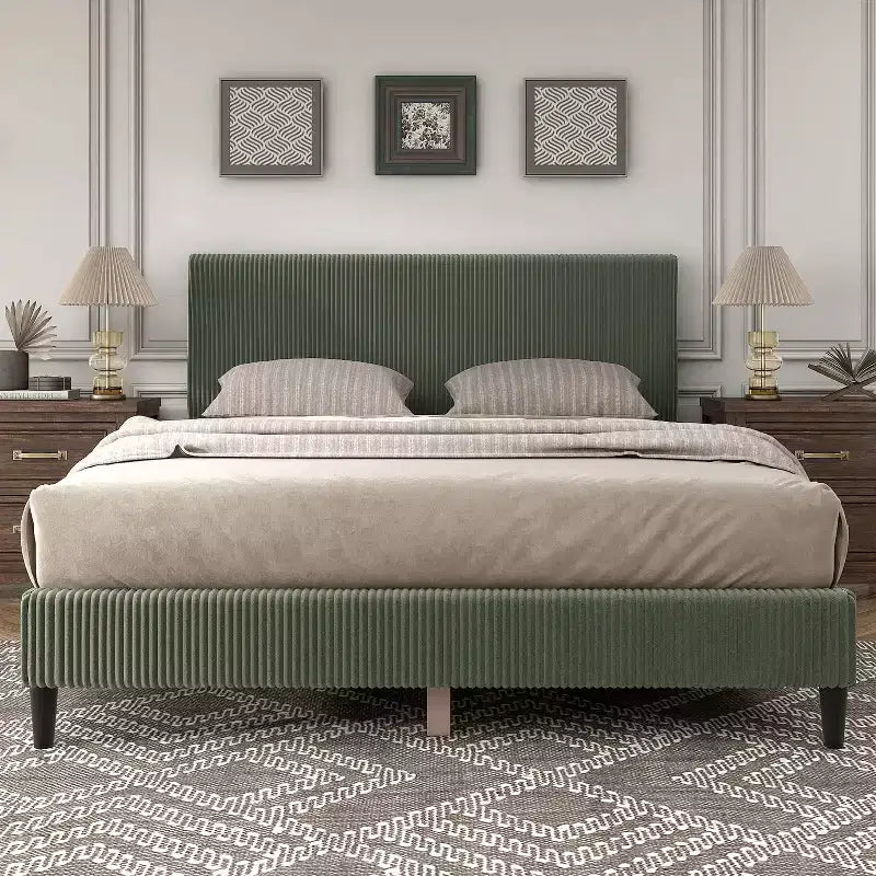 Lit plateforme Queen miBasics Beckman en velours côtelé avec housse amovible